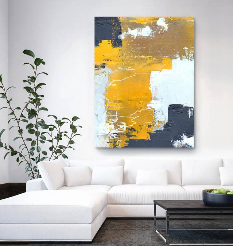 Yellow Painting Orange Hallway Abstract Canvas Artwork 2VR7A wall art